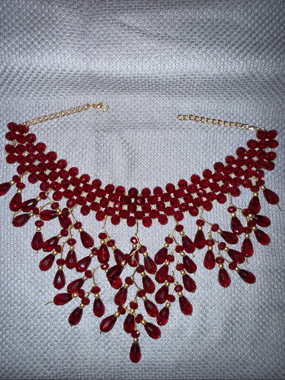Red Statement Bib Necklace - Elegant Women's Jewelry